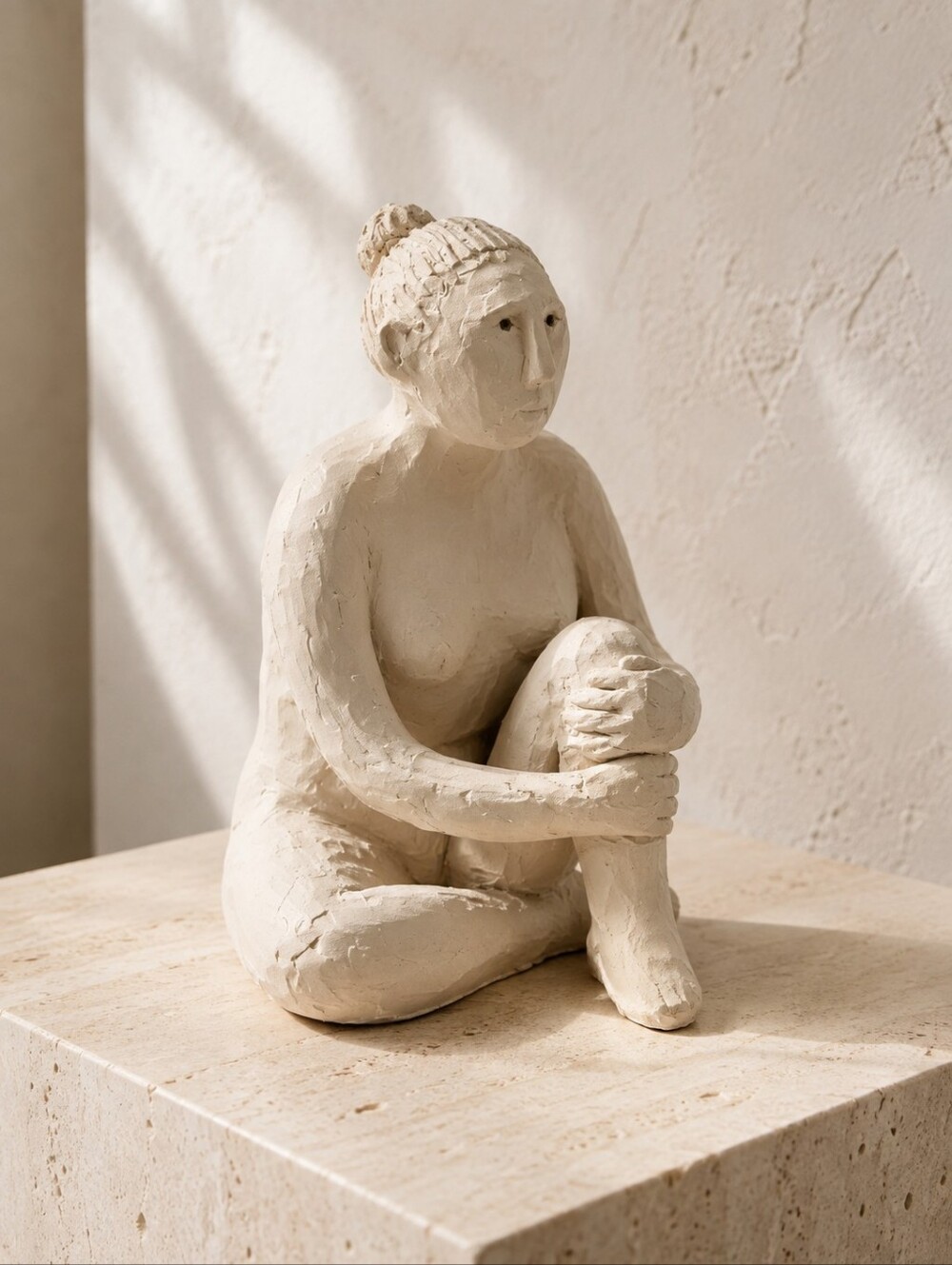 Handmade Seated Female Figure Clay Sculpture Folk Art Ceramic 6"